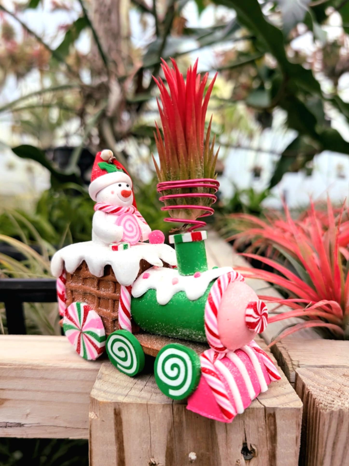 Christmas Gift - Clay Snowman Train with Fuego Air Plant