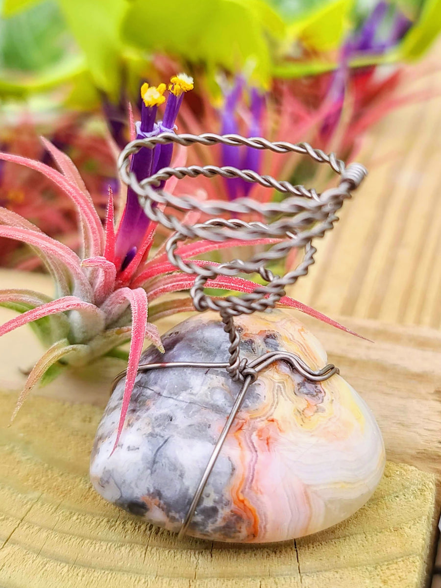 WYSIWYG Crazy Lace Agate Heart Air Plant Holder with Ionantha Mexican