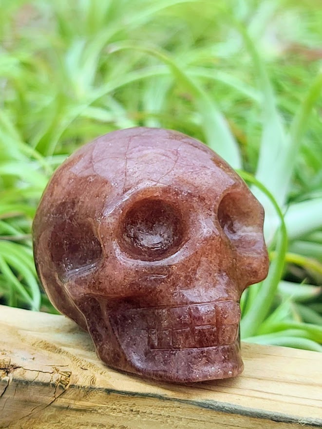 Large Strawberry Quartz Skull Carving