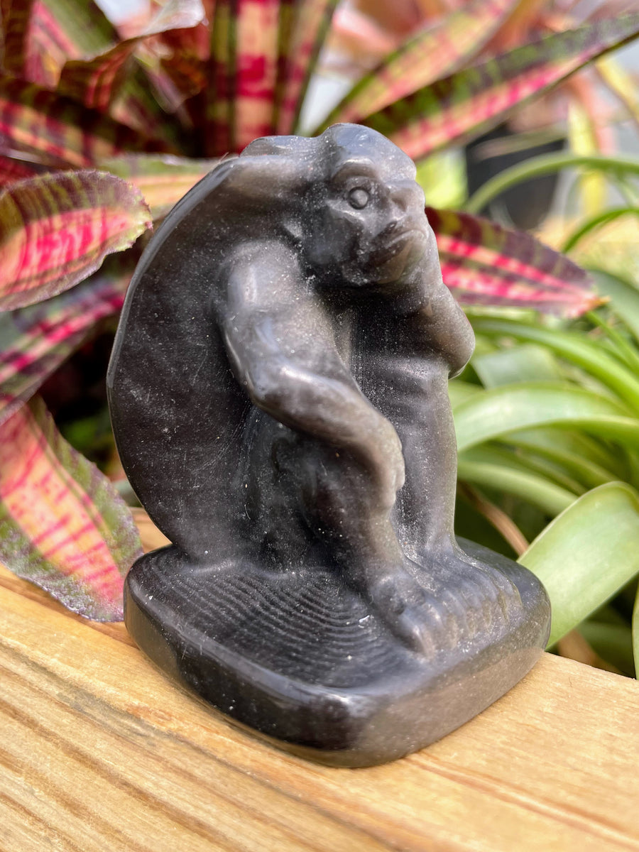 Silver Sheen Obsidian Gargoyle Crystal Carving