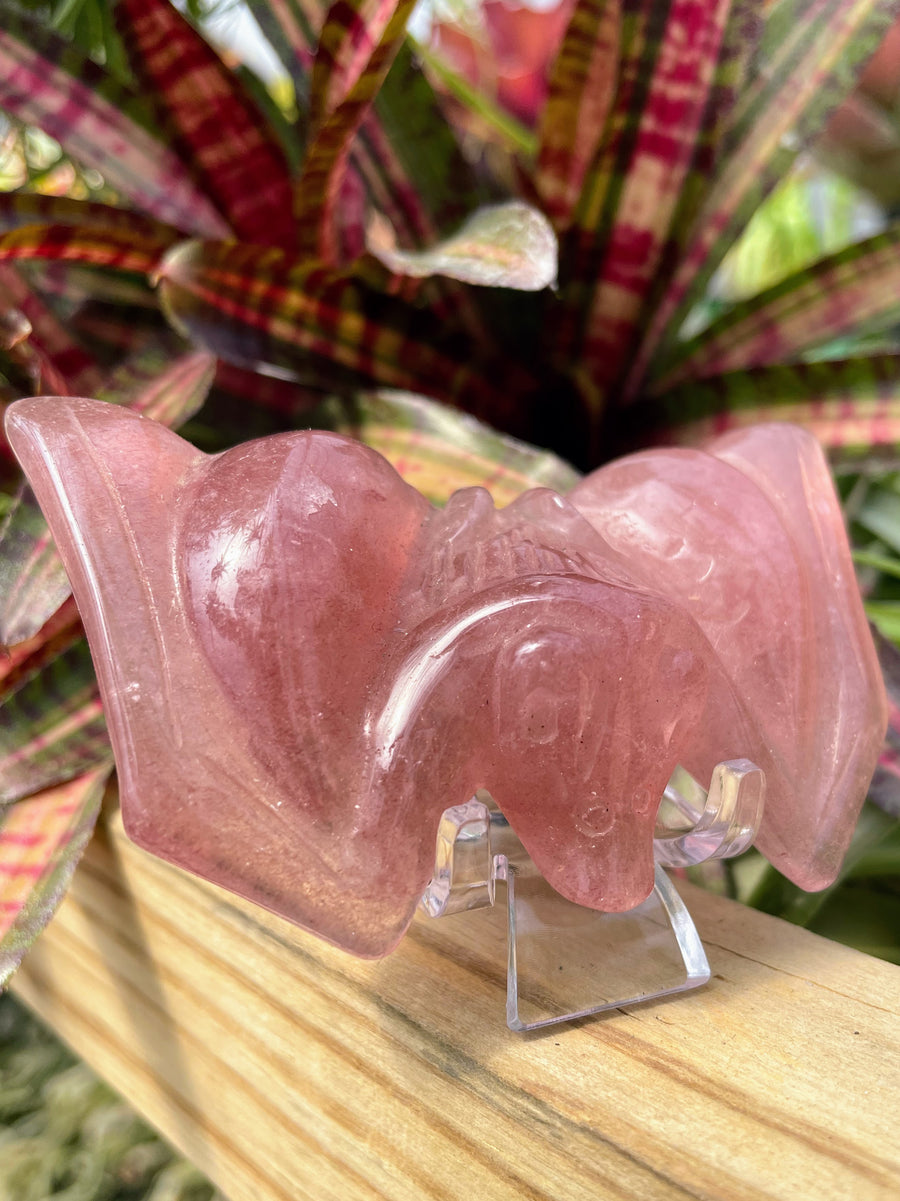 Strawberry Quartz Bat Crystal Carving