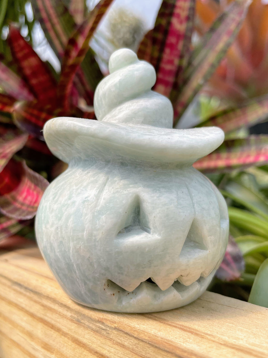 Caribbean Calcite Jack-O'-Lantern Crystal Carving