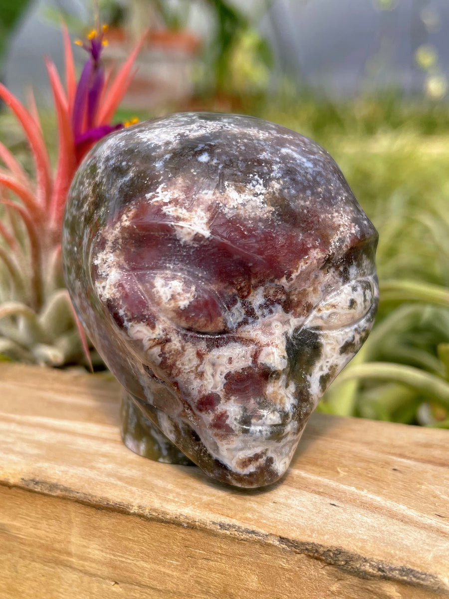 Pink Ocean Jasper Alien Skull Carving