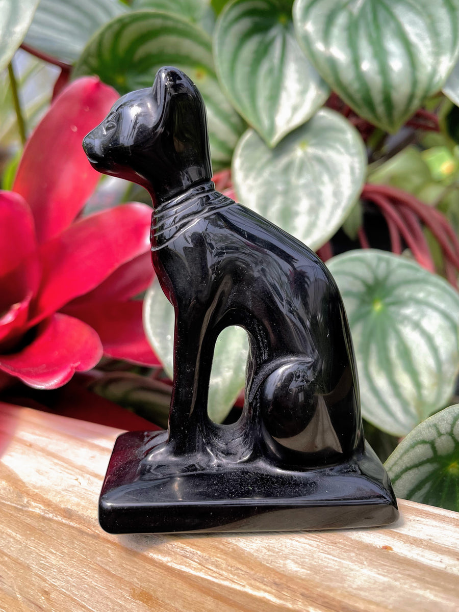 Black Obsidian Bastet Cat Crystal Carving